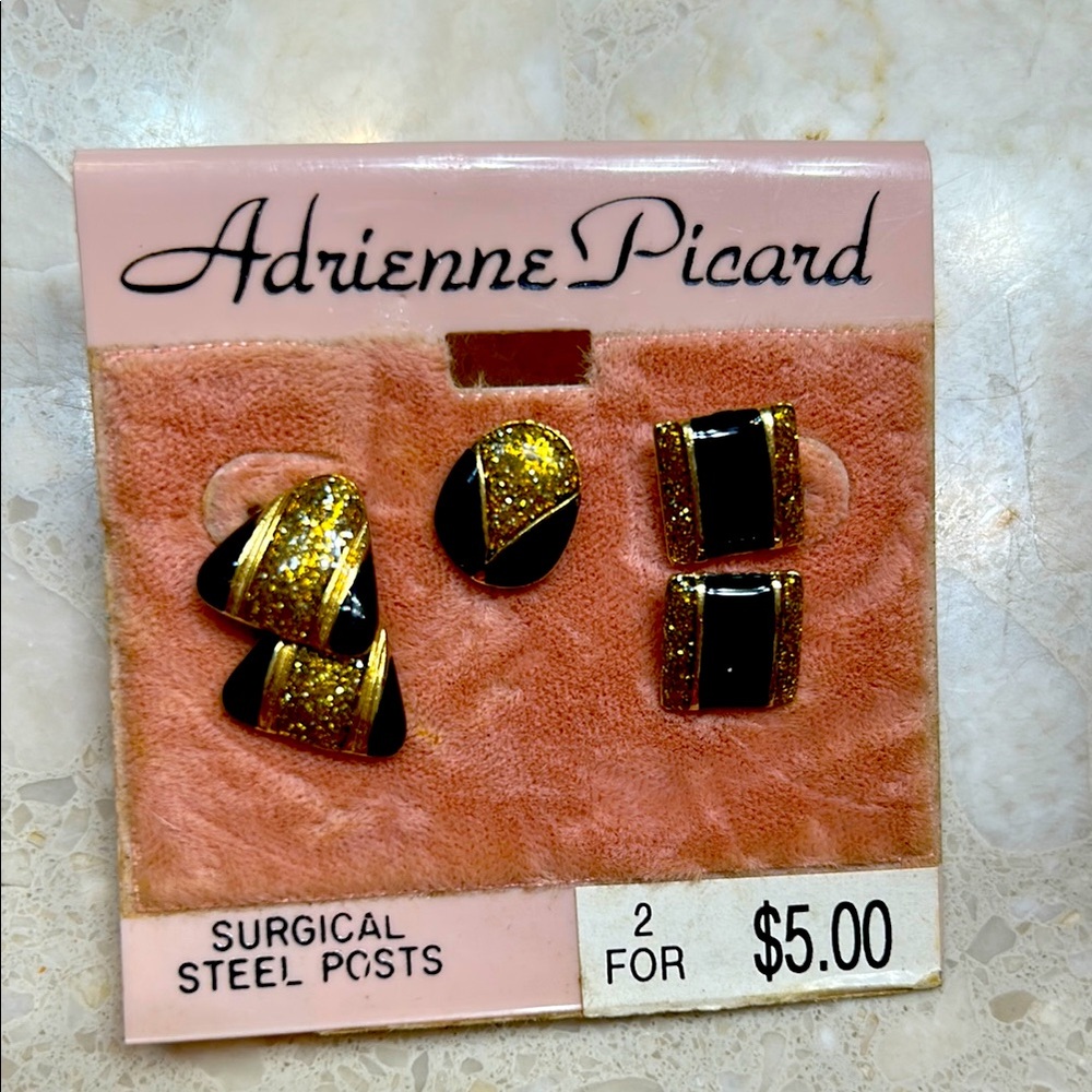 Adrienne Picard Gold and Black Earrings vintage